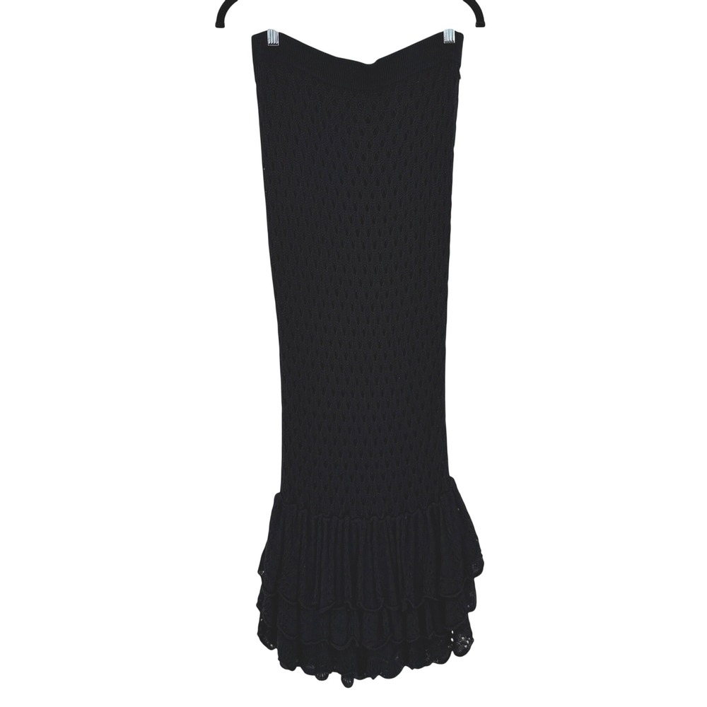 Beach Riot Black Pointelle Knit Ruffle Tiered Mermaid Maxi Skirt Medium Beachy
